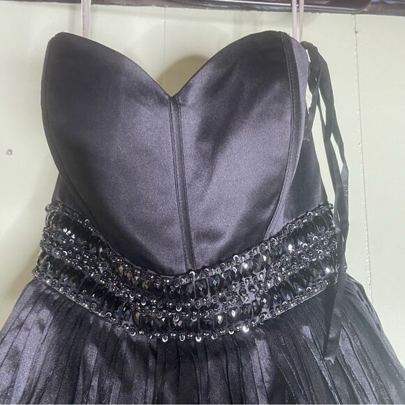 Rachel Allan Black Prom Gown Black Flowy Maxi Dress 6920 Size 4‎ - Picture 4 of 10